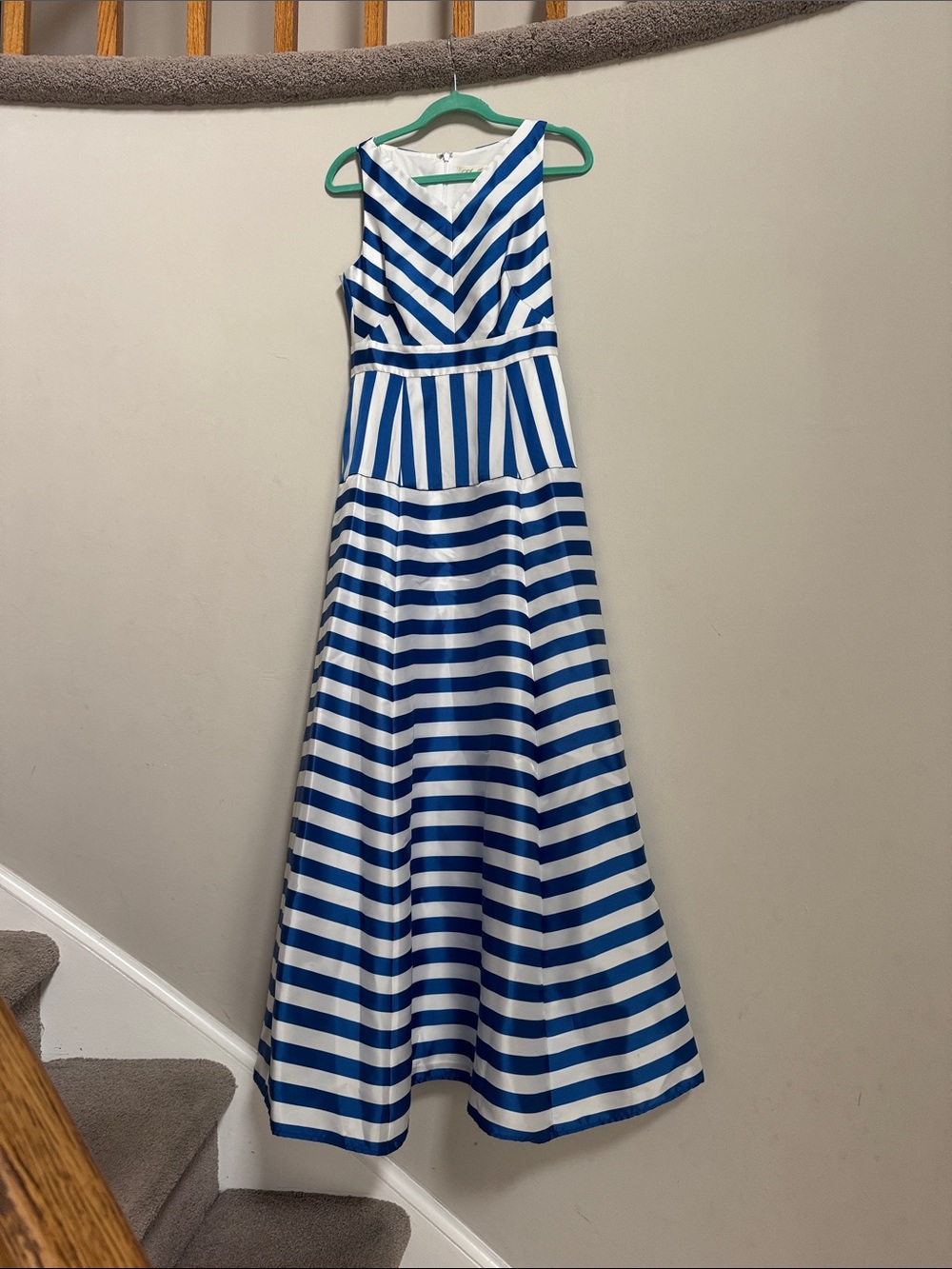 Eliza J Blue and White Striped Sleeveless A-Line Dress